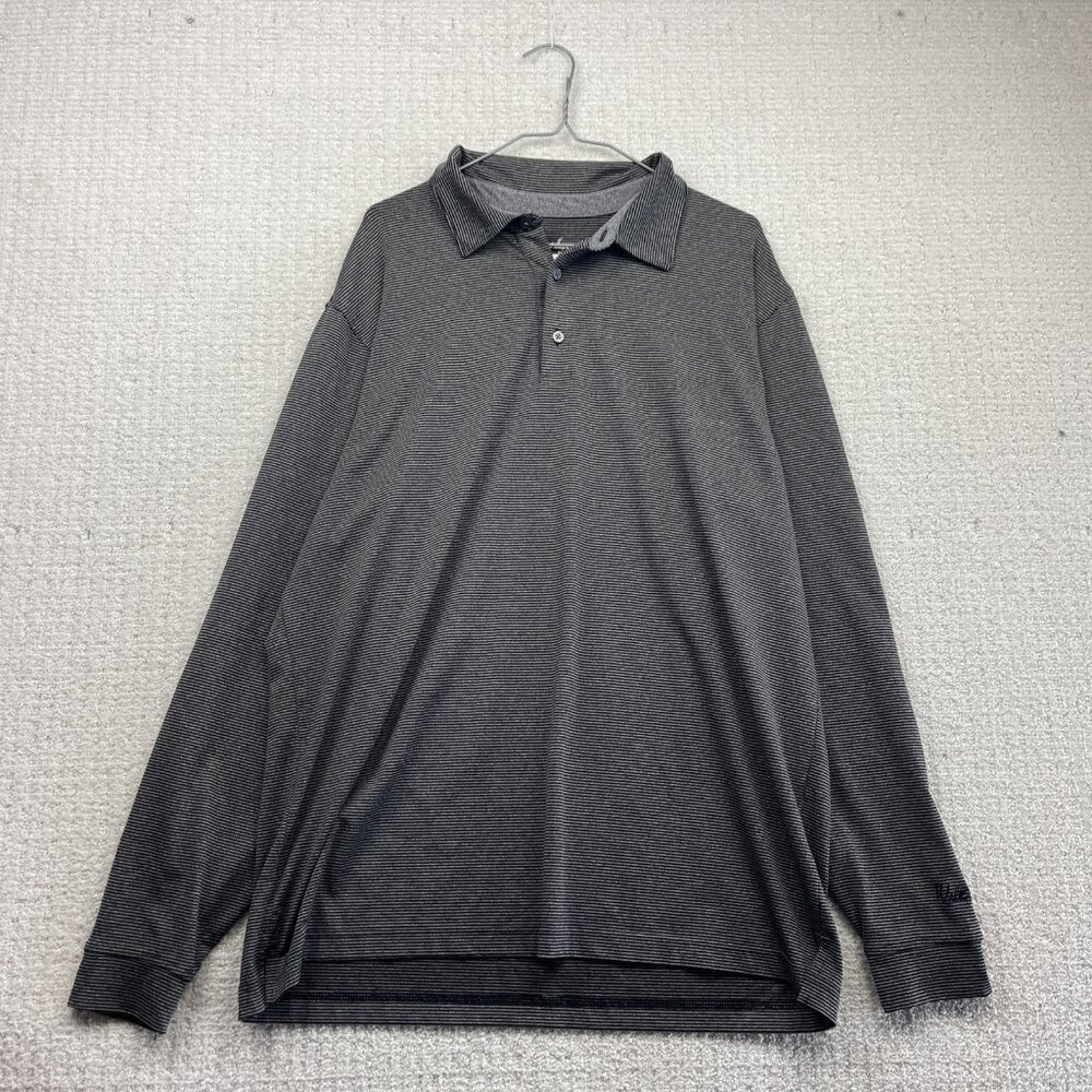 Walter Hagen Golf Polo Shirt Men L Striped Grey Hydro-Dri Rugby Long Sleeve